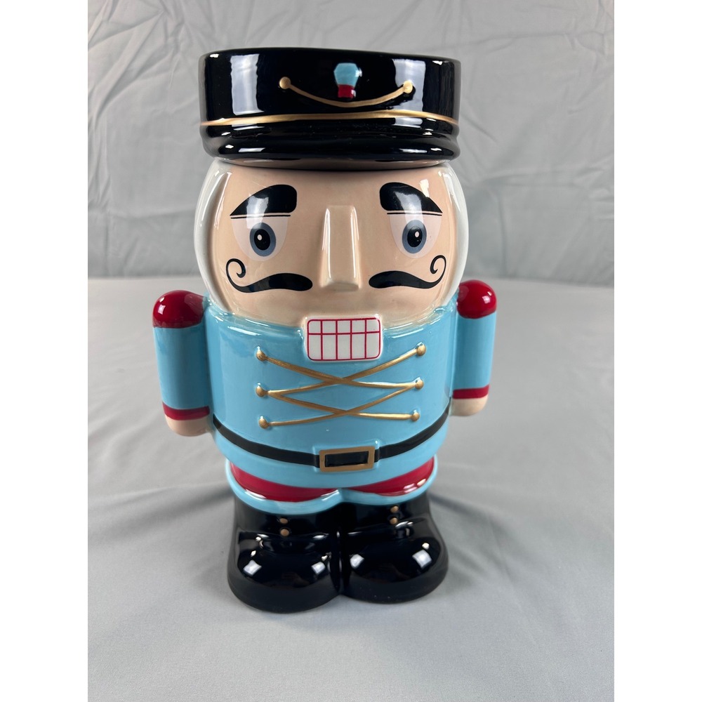 Sleigh Bell Bistro Nutcracker Ceramic Cookie Jar‎ Holiday Soldier 10.5 Inch